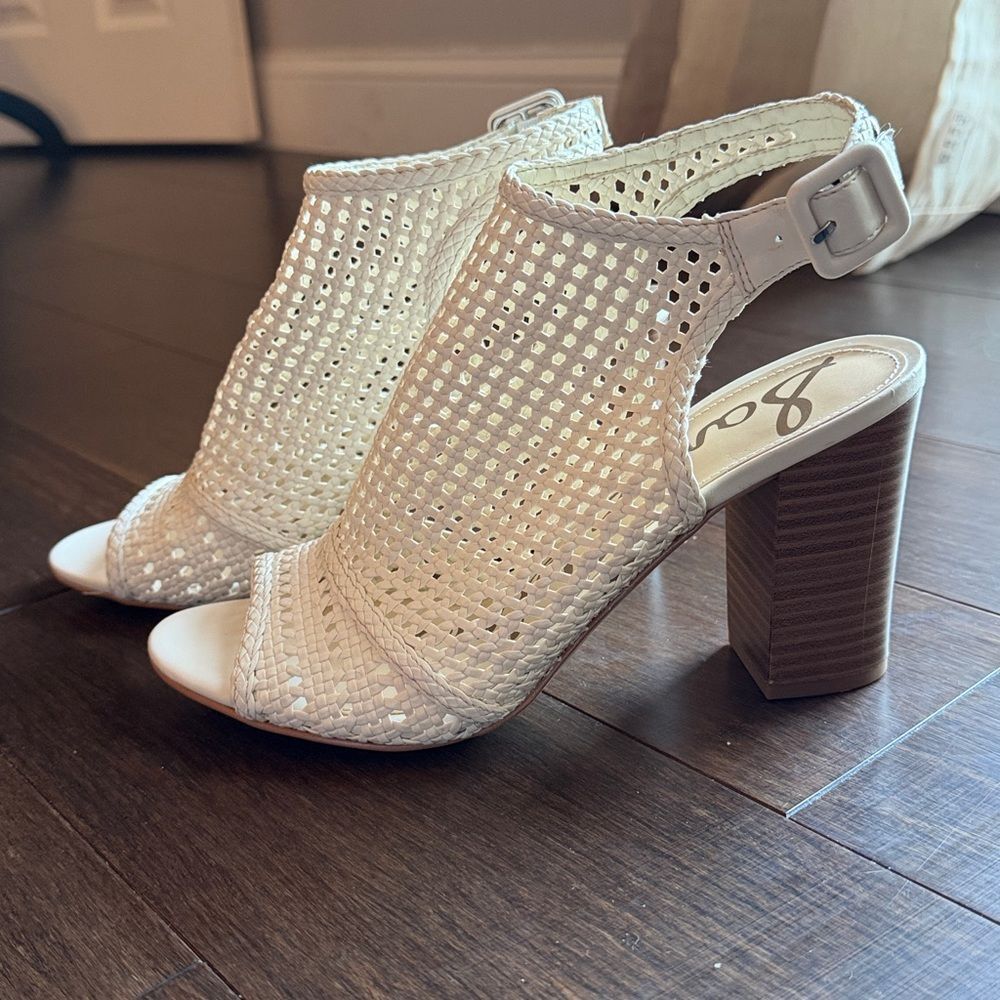 Sam Edelman Evie Cream Leather Woven Block Heel Slingback Sandal Women's 8.5 - Picture 13 of 13